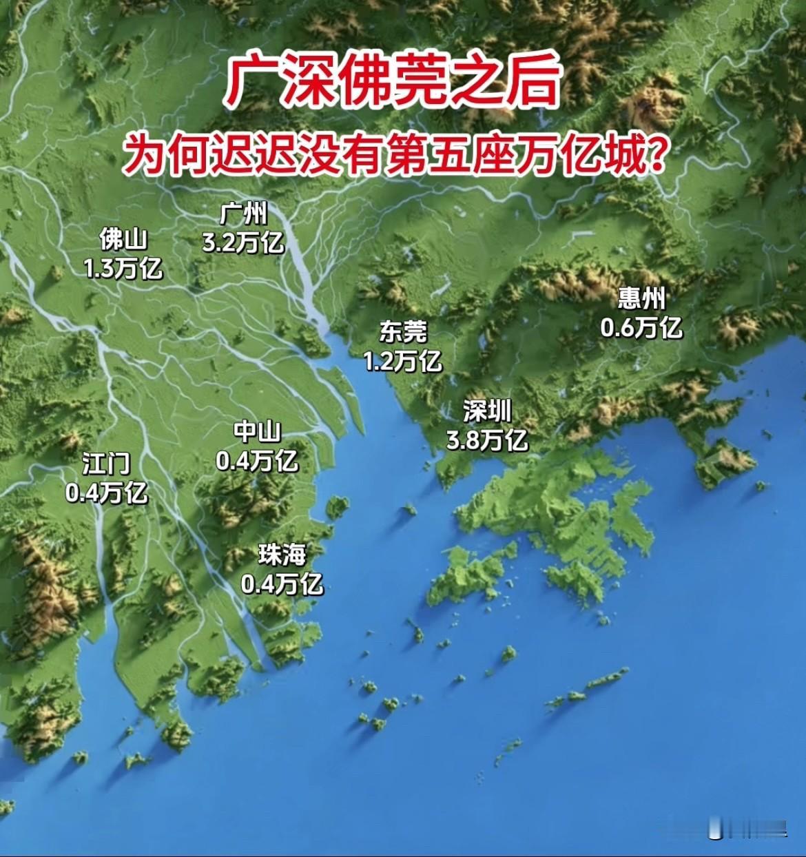广深佛莞之后，广东为何迟迟没有诞生第五座万亿城市？广东坐拥四座万亿城市，实力亮眼