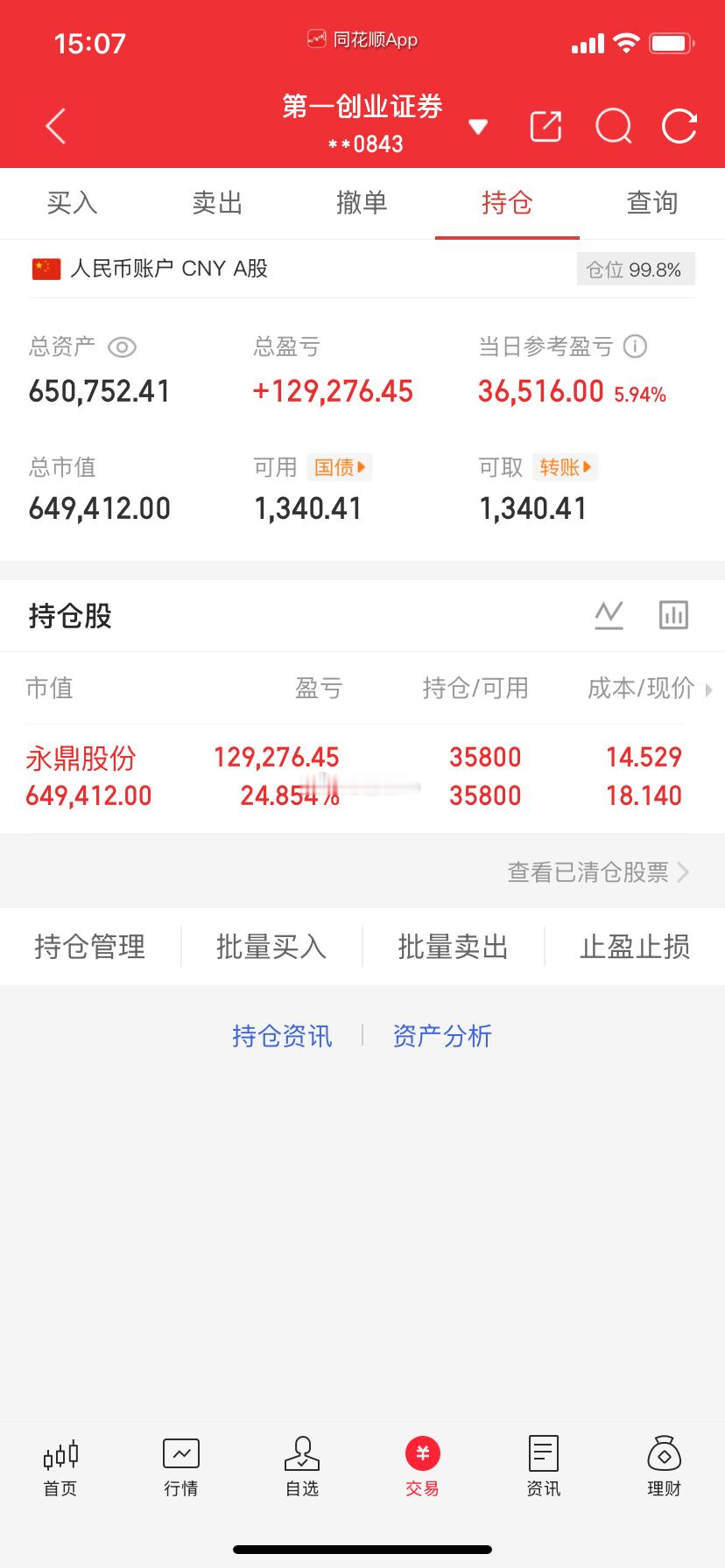 爱股程全职炒股日记40w本金挑战一年翻5倍，第（68）天！总资产：65w当