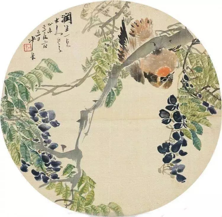 清沙馥扇面花鸟画欣赏。沙馥（1831-1906），字山春，江苏苏州人。出身绘