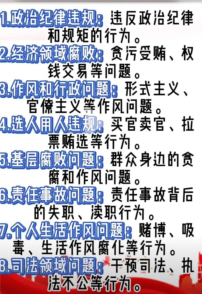中央巡视组受理的问题主要是下面这些
