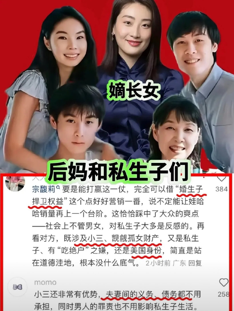 对不起，我真的无法同情宗馥莉原因很简单不是她不值得同情，也不是同情私生子