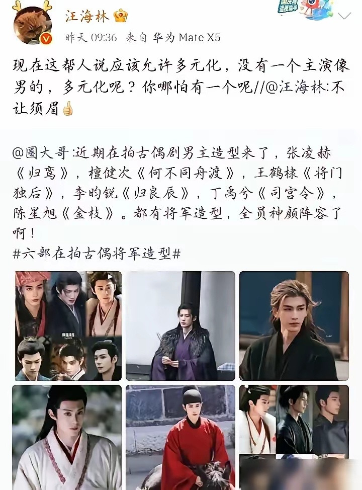 汪海林又开炮了，这次直接点名六位当红小生：“没一个像男的”！