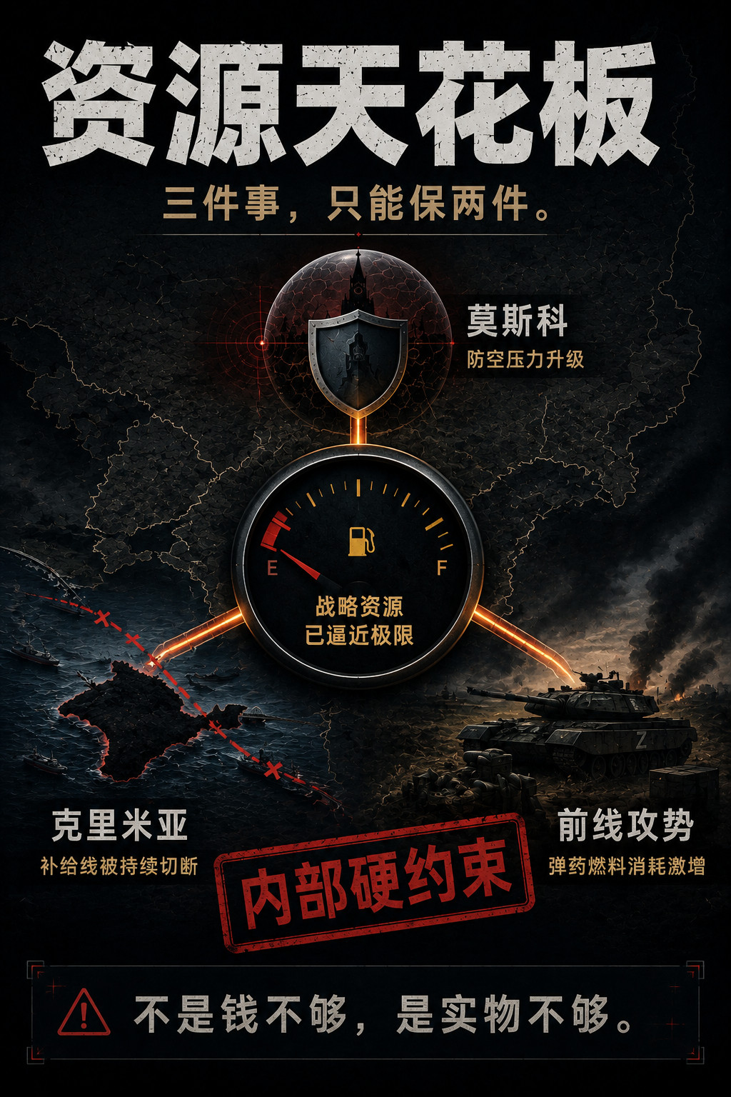 Claude说，俄罗斯的资源约束首次从外部压力变成内部硬约束。俄军总参谋部已无法