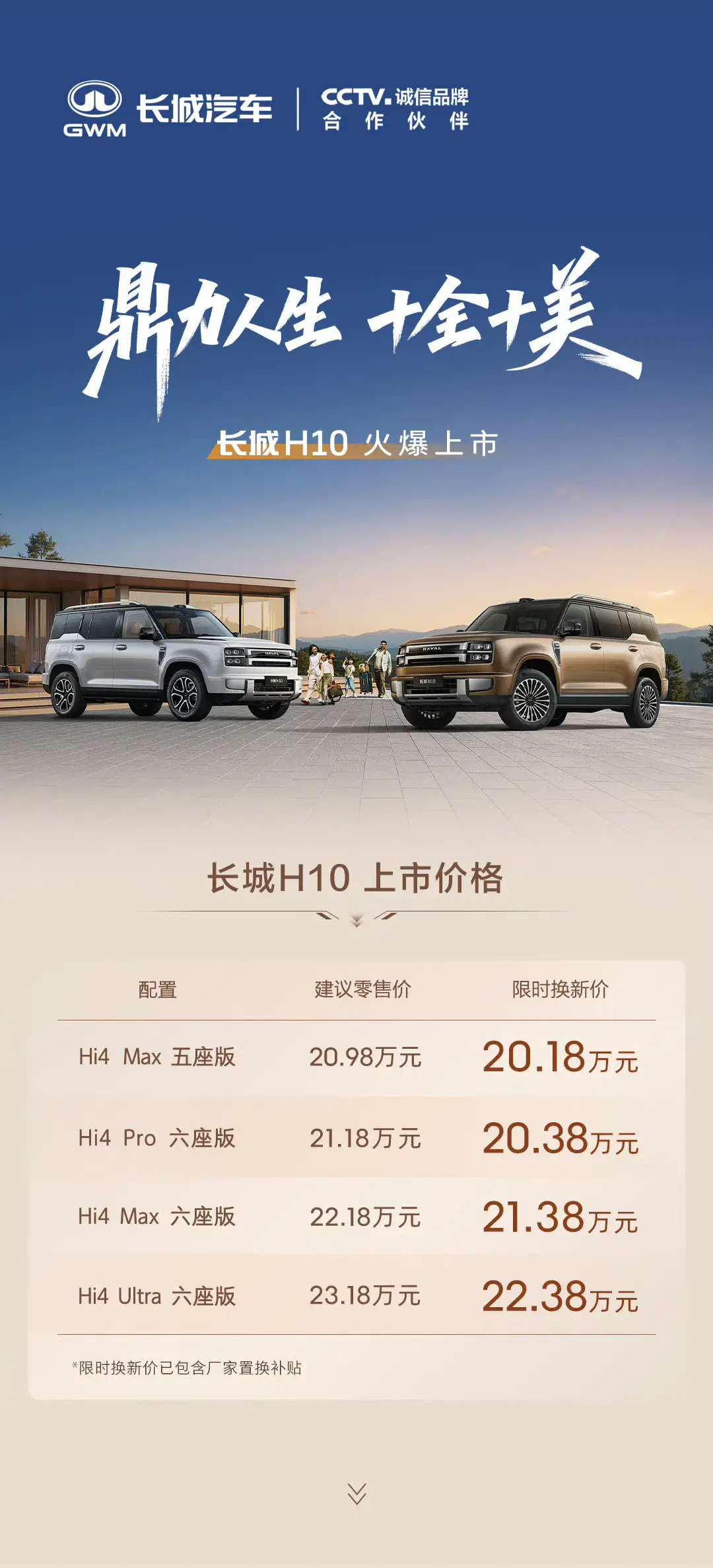 长城H10今天正式上市！全系标配激光雷达+Hi4四驱，还有九横六纵笼式...