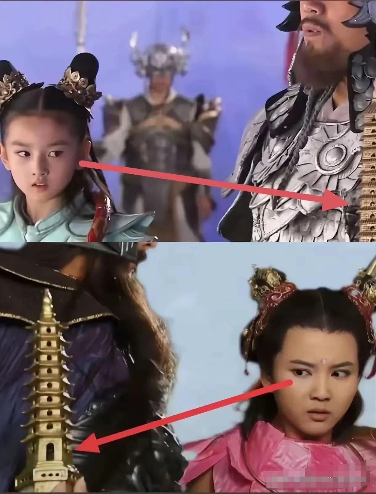 网友真是人才，看这截图做的，哪吒眼神都是看向李靖手里的宝塔，这才是哪吒最畏惧的地