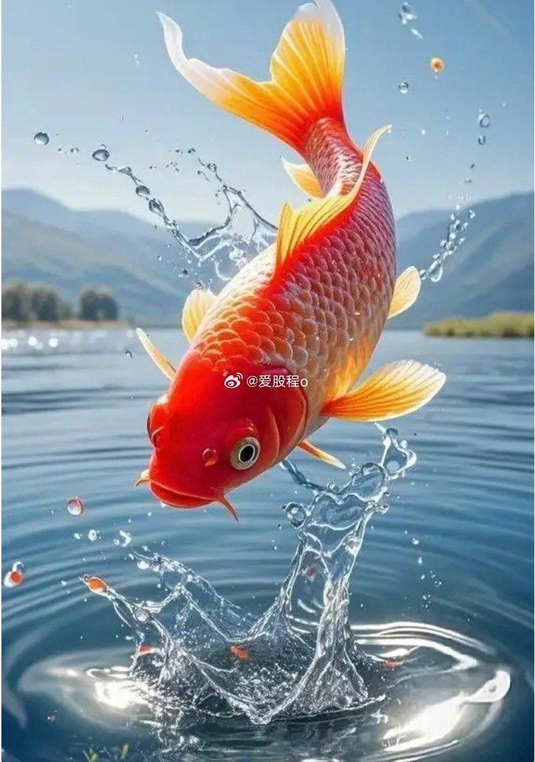 锦鲤跃波，不止是运气，更是内心不甘平凡，渴望突破积攒起来的力量一条红锦鲤正奋力跃