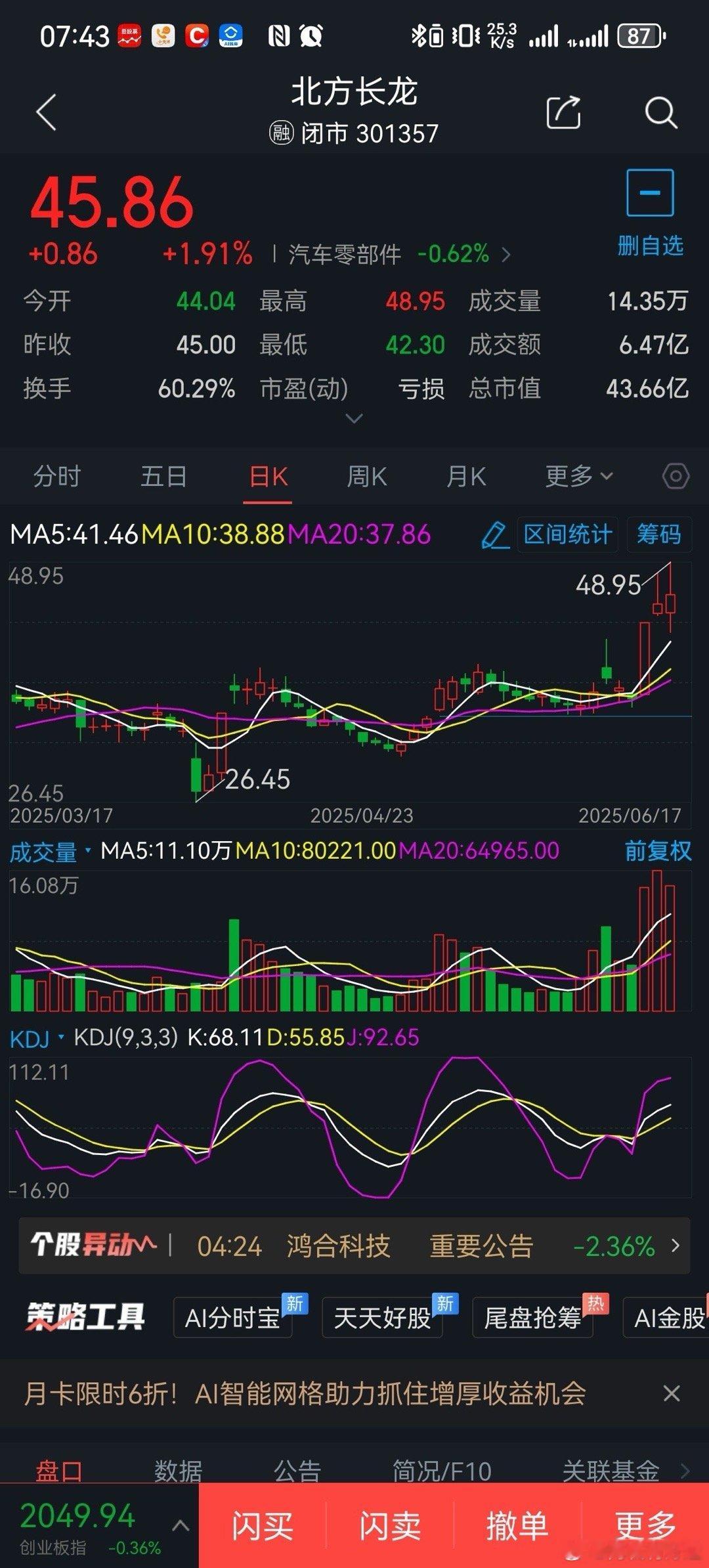6.18$北方长龙(sz301357)$$安妮股份(sz002235)$价格到了