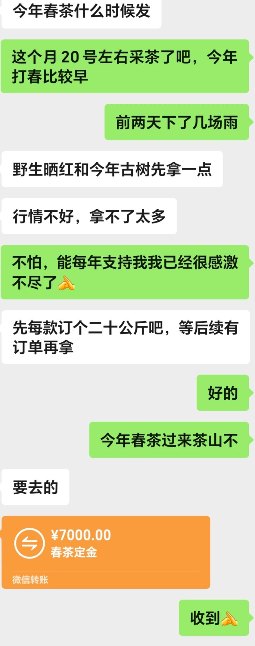 今年春茶可能会发的早一点，可以预订了哈，定金留茶春日第一口春茶