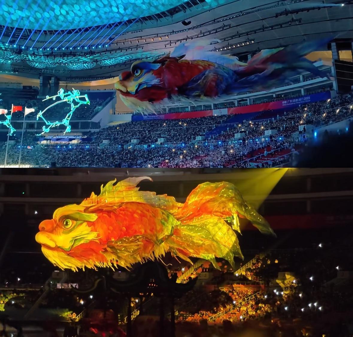 全运会开幕式的鳌鱼灯，亮灯前如水墨画，亮灯后更是梦幻到失语……熬到全运会正式开