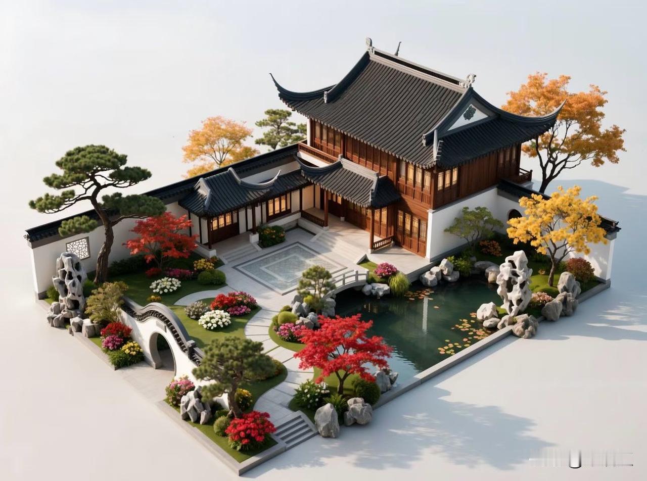 中式庭院，一种别样的意境，现在有的农村自己在宅基地上建房，建的是真挺好的！真羡慕
