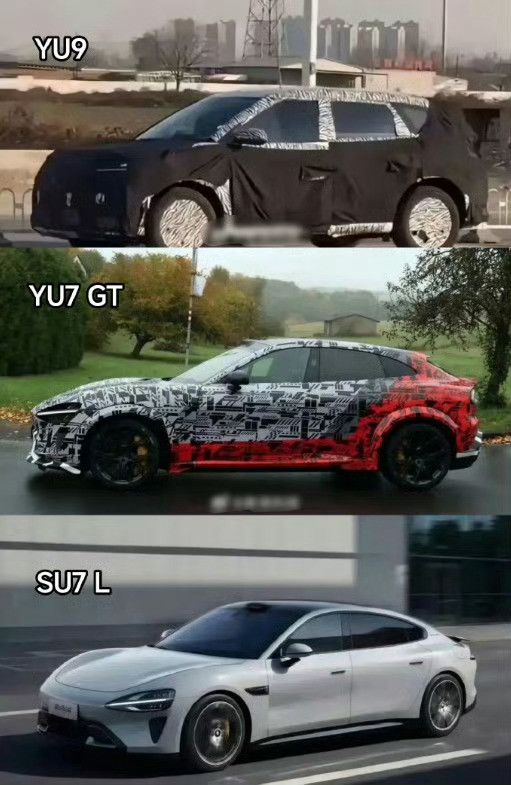 小米三款新车齐曝光小米YU9、YU7GT、SU7L。这三款我应该都不会买了，