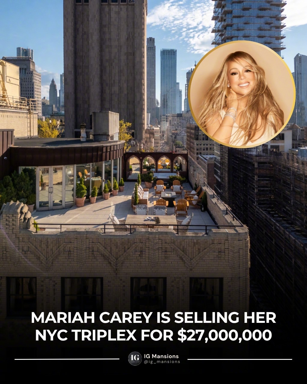 玛丽亚·凯莉刚刚以2700万美元挂牌出售她在纽约Tribeca持有多年的