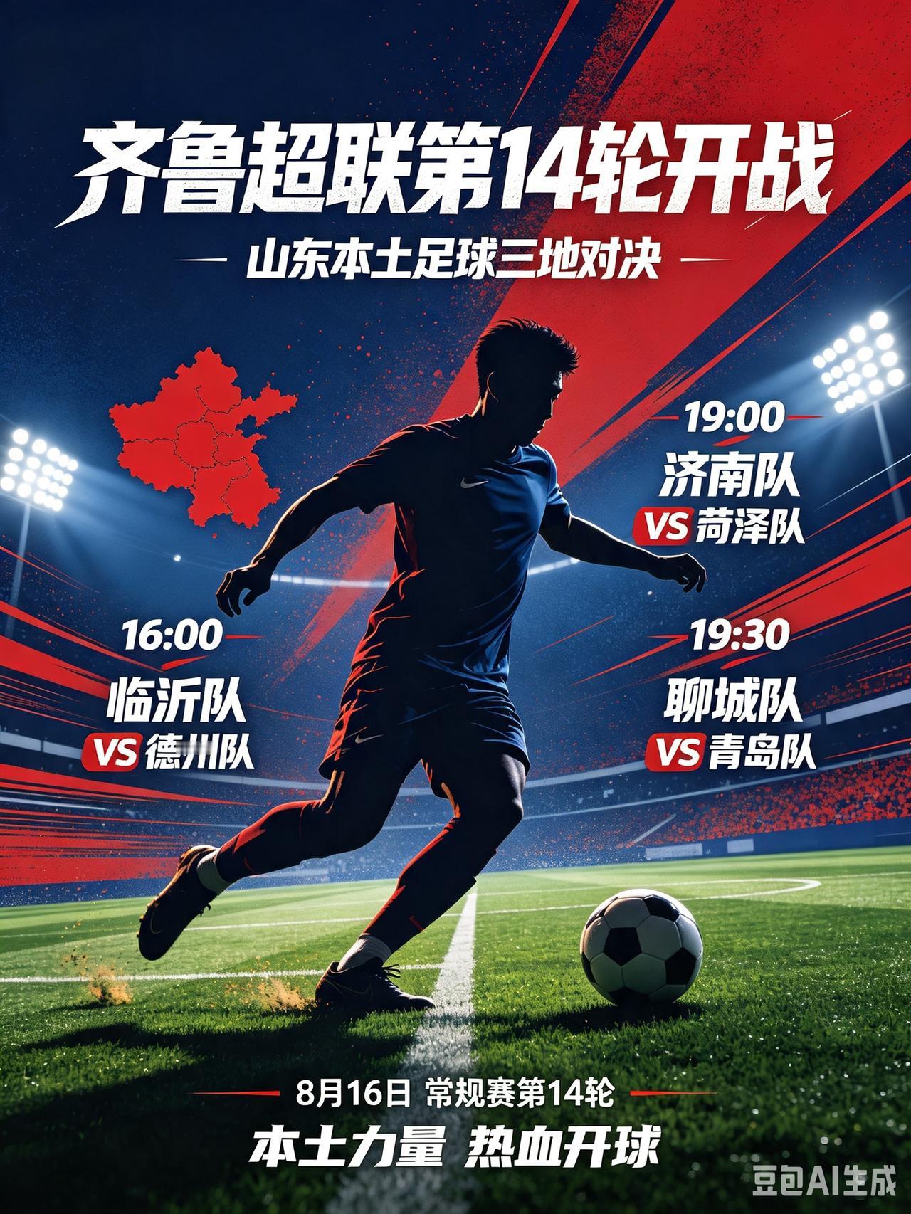齐鲁超联第14轮开战！山东本土足球上演三地对决！今天是8月16日，齐鲁足
