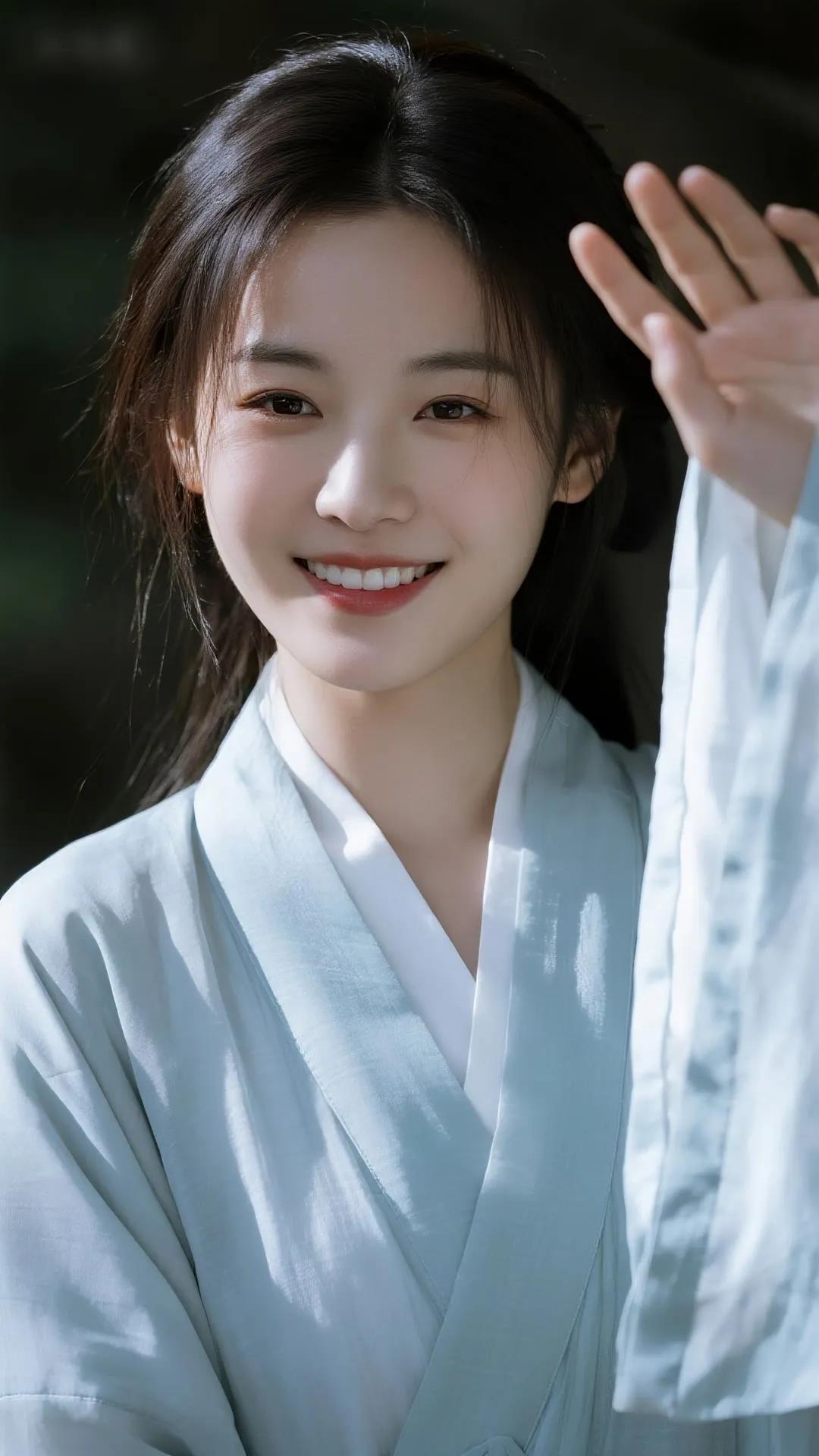 温柔古风少女，浅笑如春，轻纱拂面，古典韵味十足。