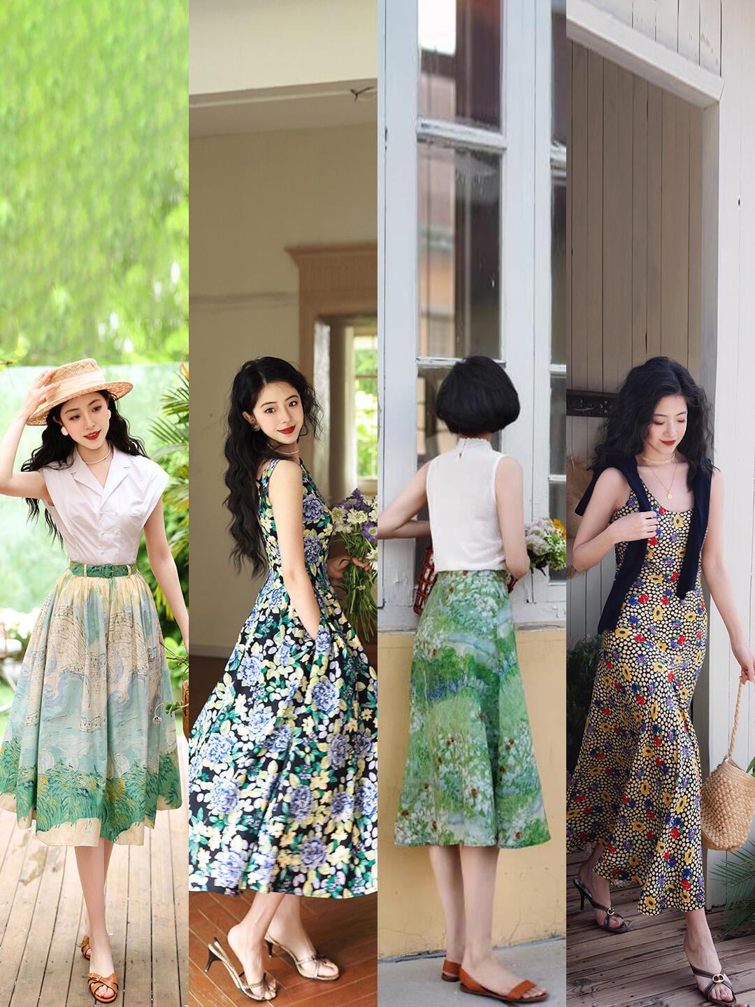 熟龄夏季这么穿，超多裙子look,复古优雅！油画碎花、清新格纹、温柔大玫瑰印花
