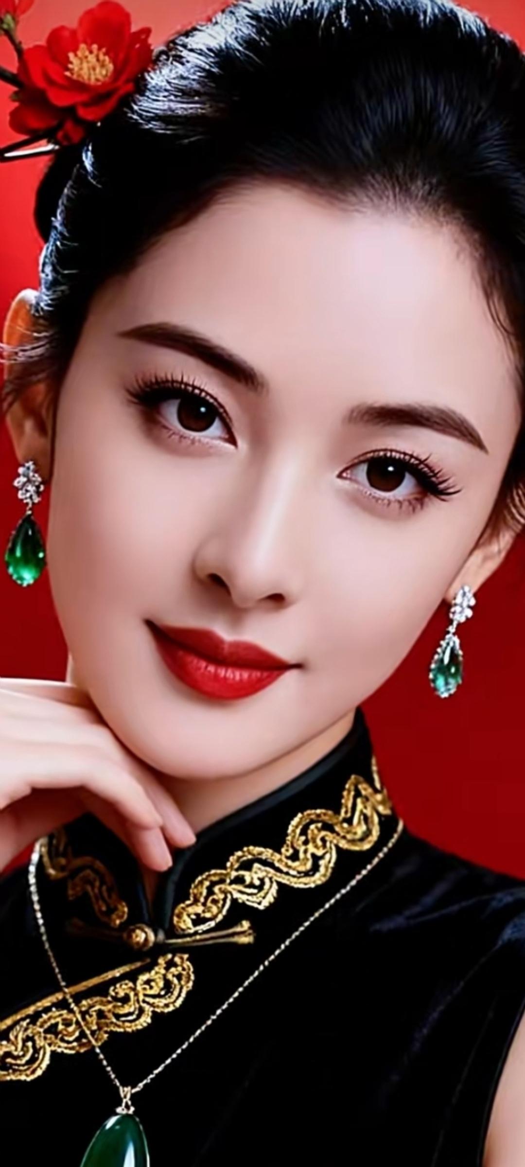 优雅东方美人，红妆绿玉，古典韵味十足。