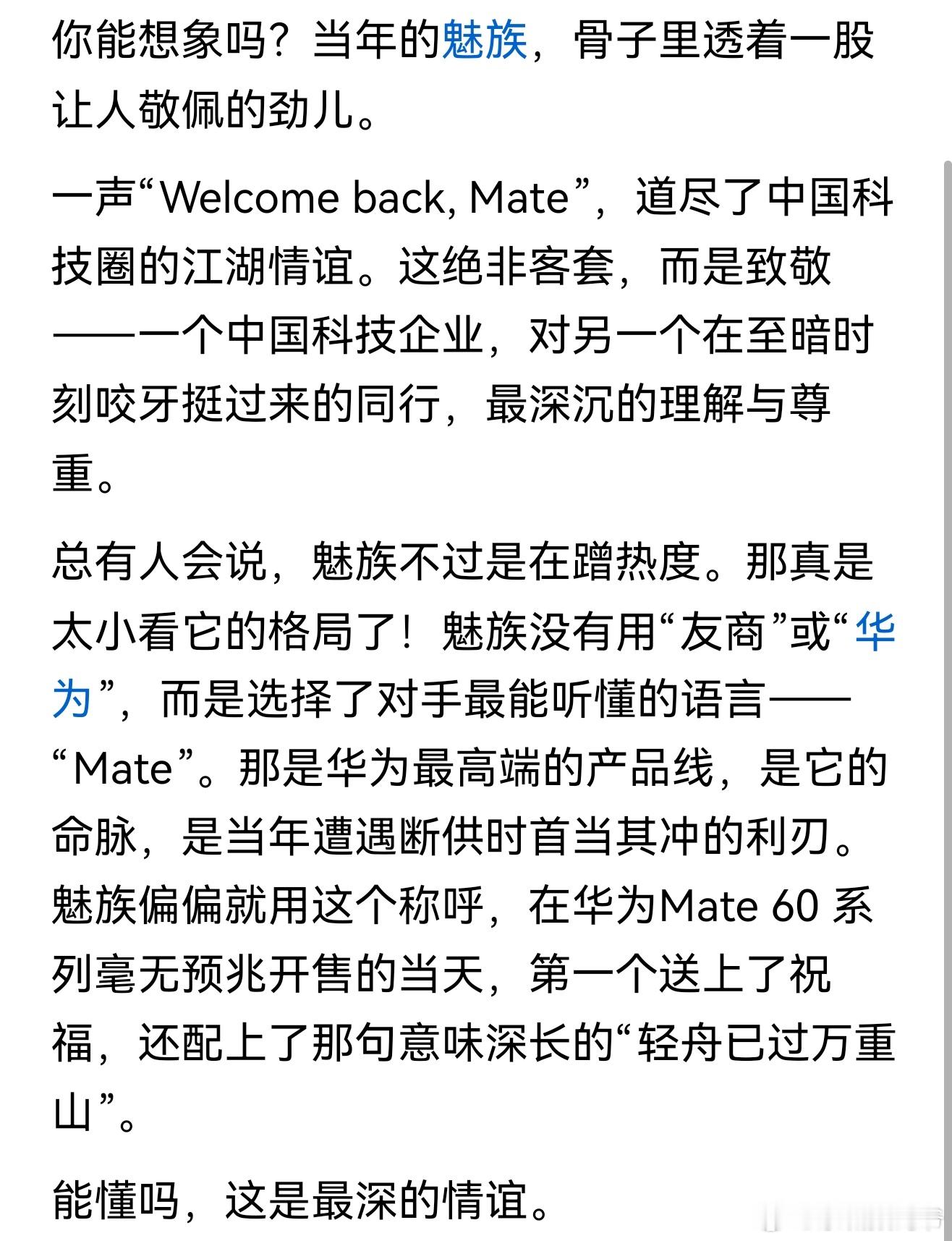当年的魅族，骨子里透着一股让人敬佩的劲儿。一声“Welcomeback,Ma