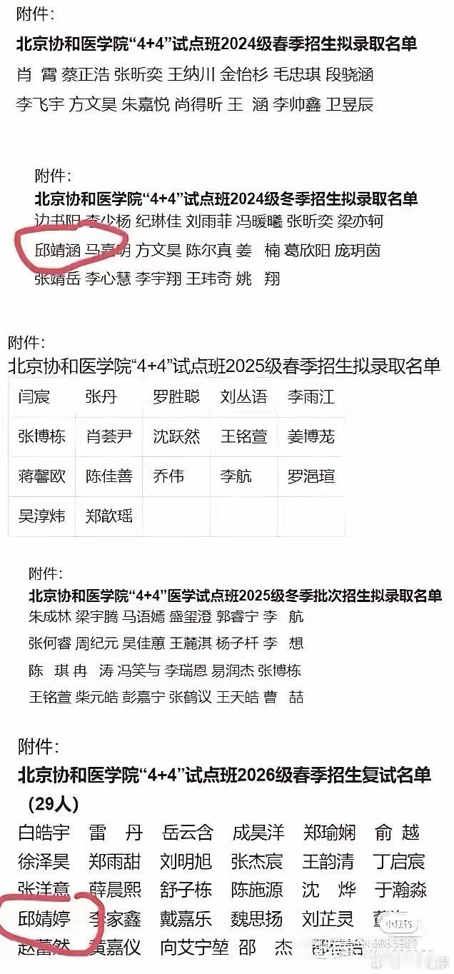 网上流传的两份名单协和往年4加4录取名单恢复显示热点梳理​​​