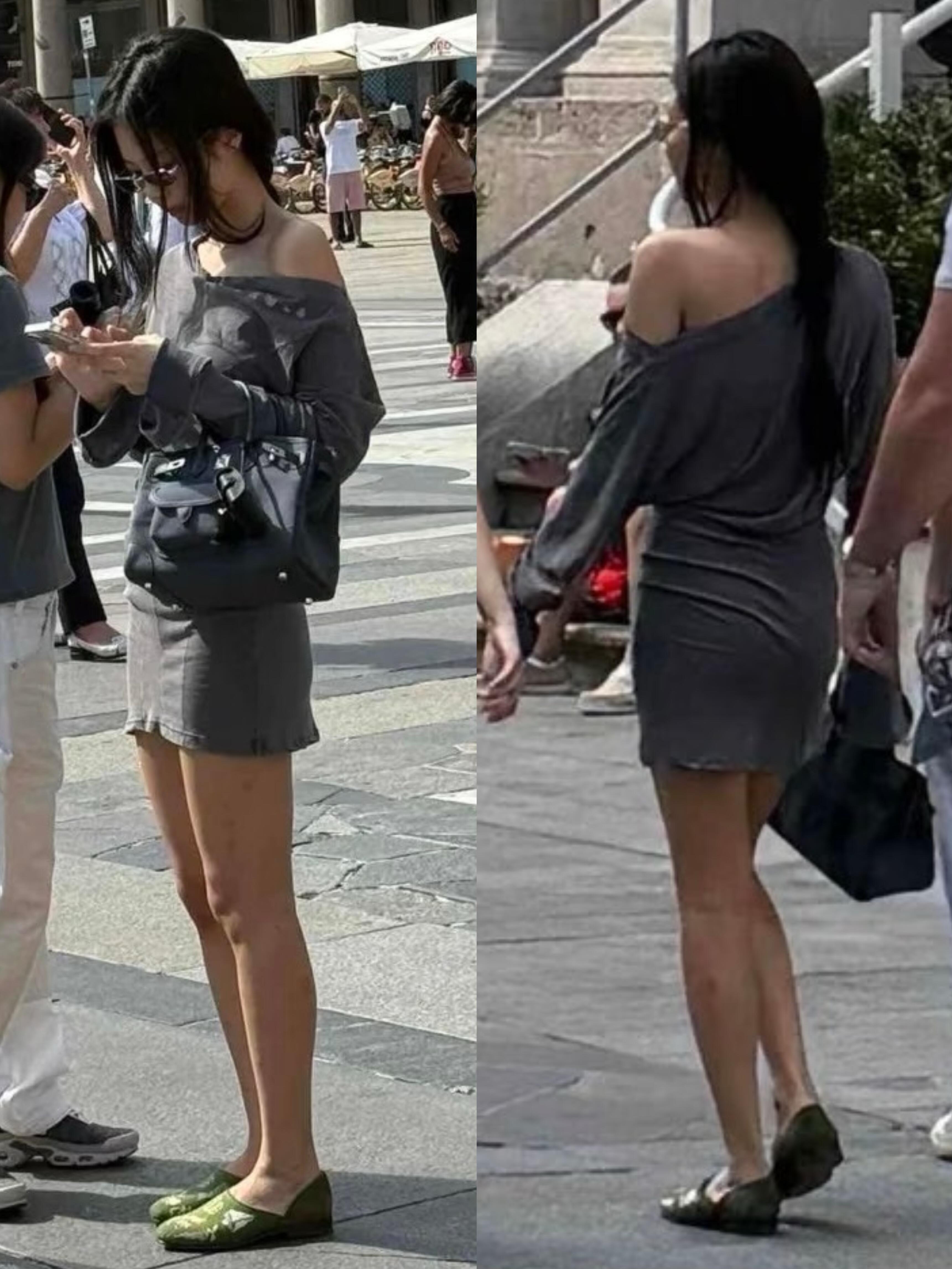 Jennie米兰街头被偶遇，难得背了爱马仕包包​​​