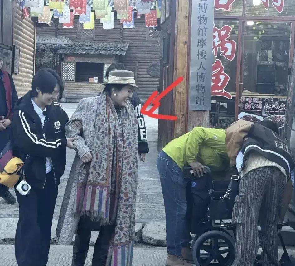 向太被三四个助理围着扶胳膊，刘晓庆自己拖箱子进组，照片一对比网友炸锅。一个68