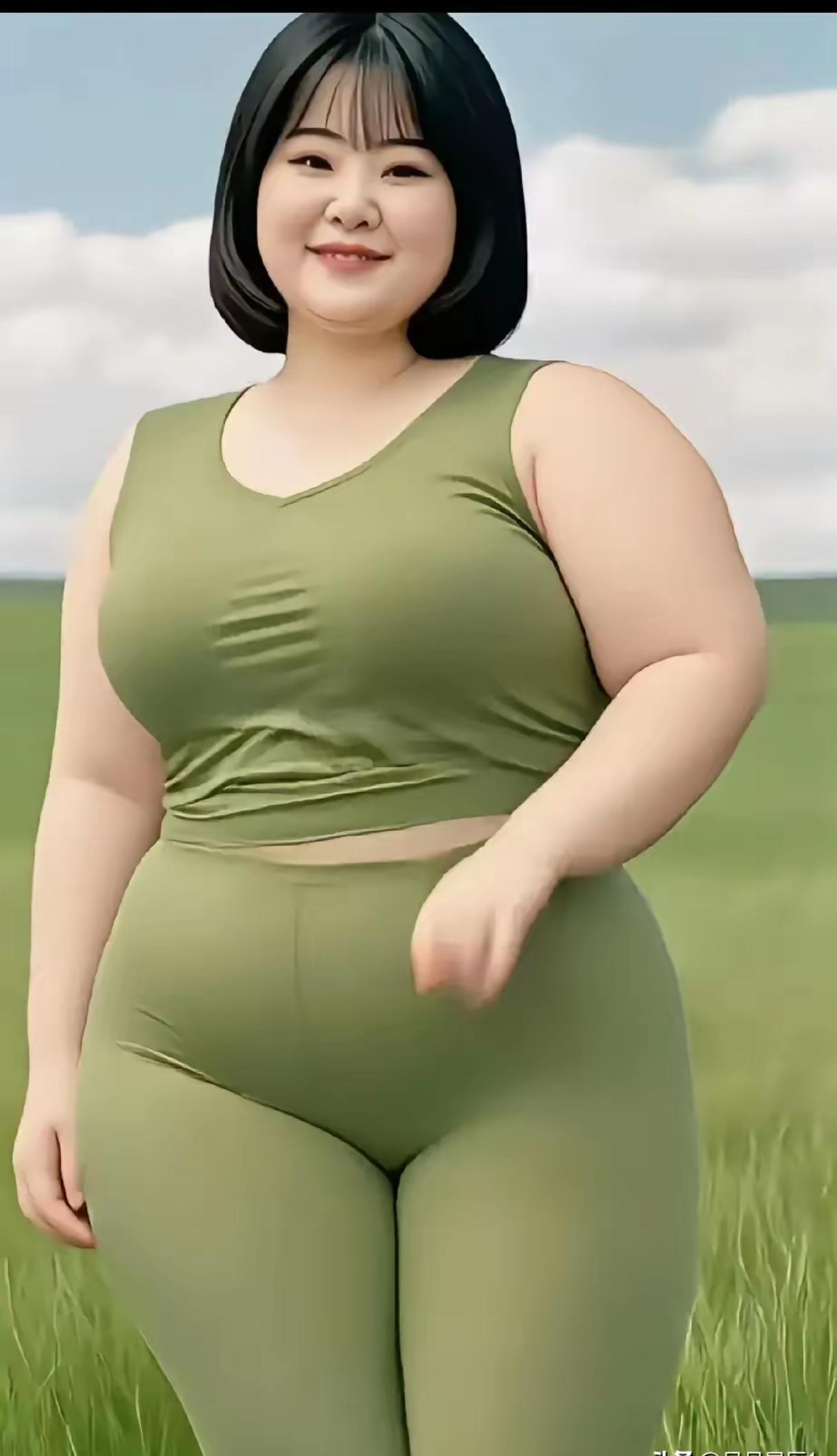 草原上的牛油果女孩｜自信比瘦更有力量🌿风拂过青草地，她站在绿意之中，牛油果绿