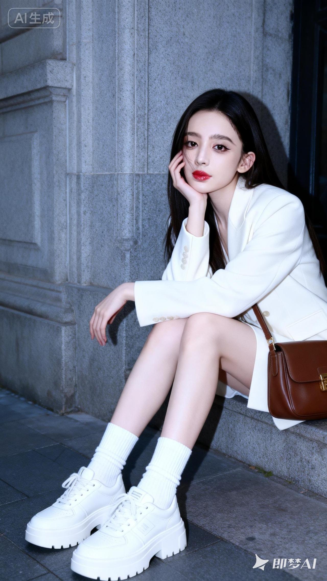 都市女郎的时尚穿搭，白色西装外套搭配白色运动鞋，优雅又时髦！