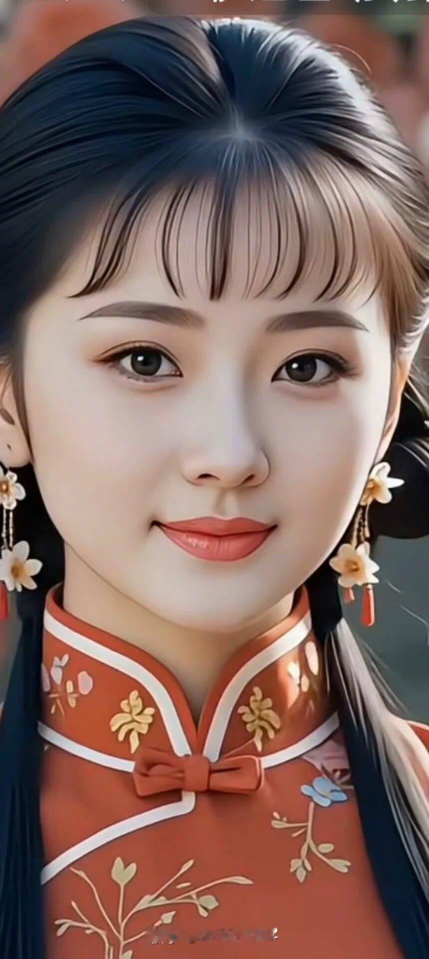 古典美女，红衣花枝，温婉动人。