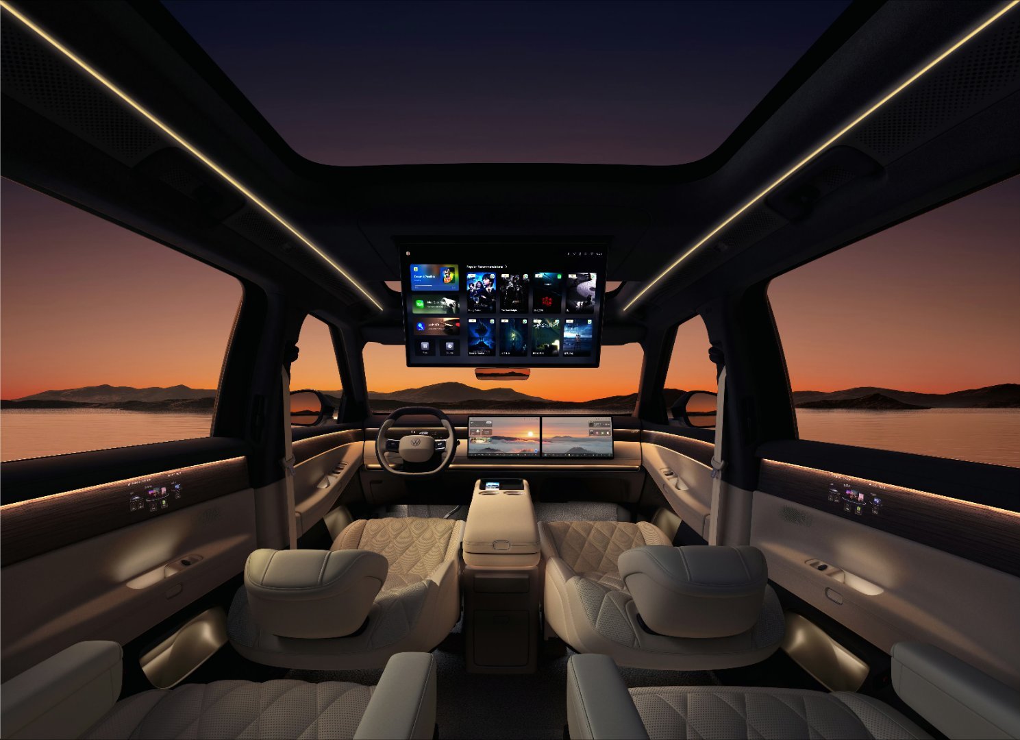 OhGod，这还是我认识的大众吗？妥妥的新能源装修风，这双联屏、这大电视、这大