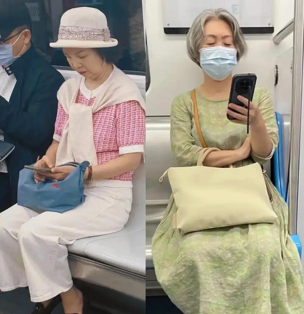 仔细看两位阿姨的穿搭你会发现都有一处雷区第一位阿姨，一眼望去很优雅，戴礼帽，