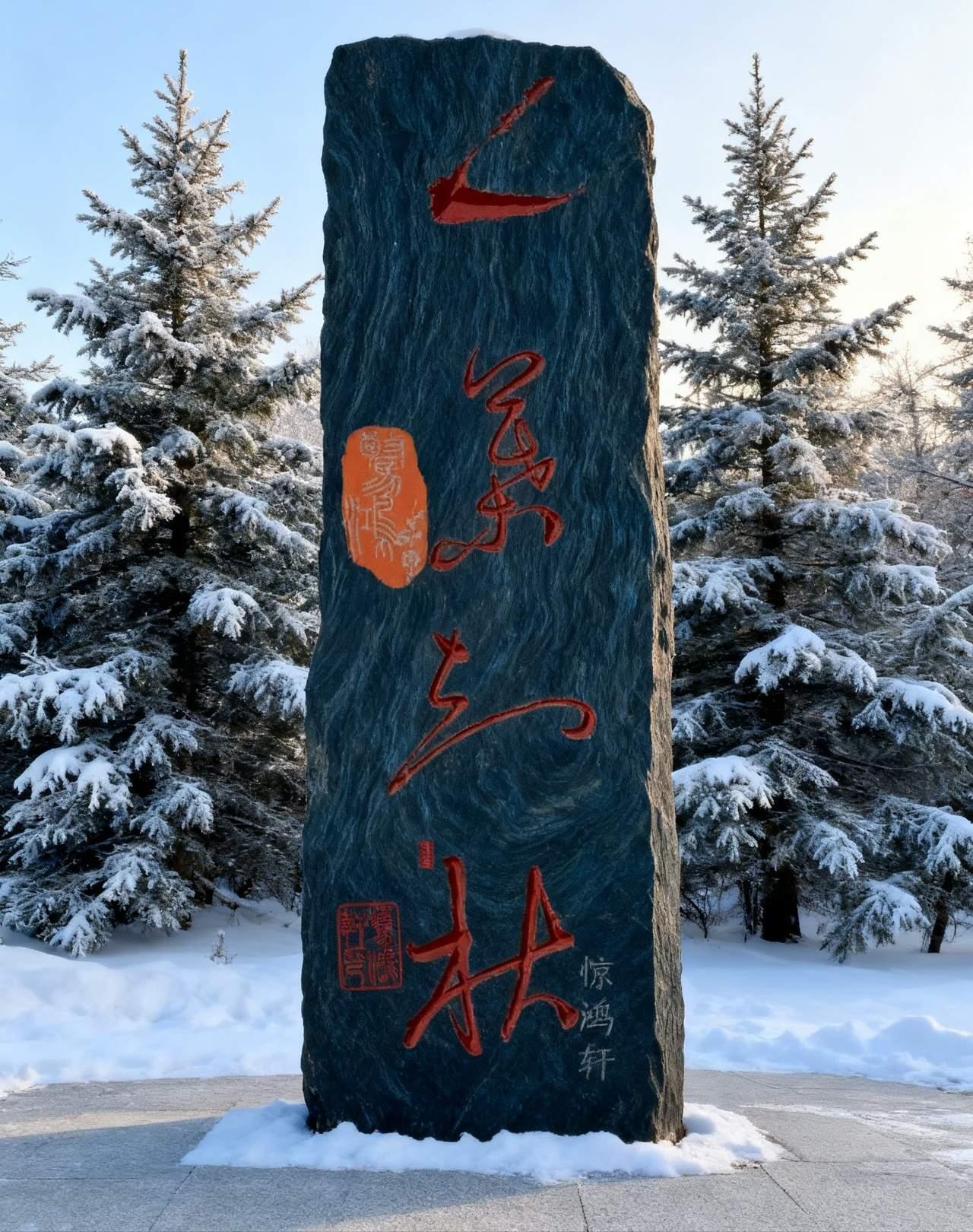 这石碑上的四个红色大字，应该是行书，写得非常有个性，刚才几个同事一起来认，答案竟