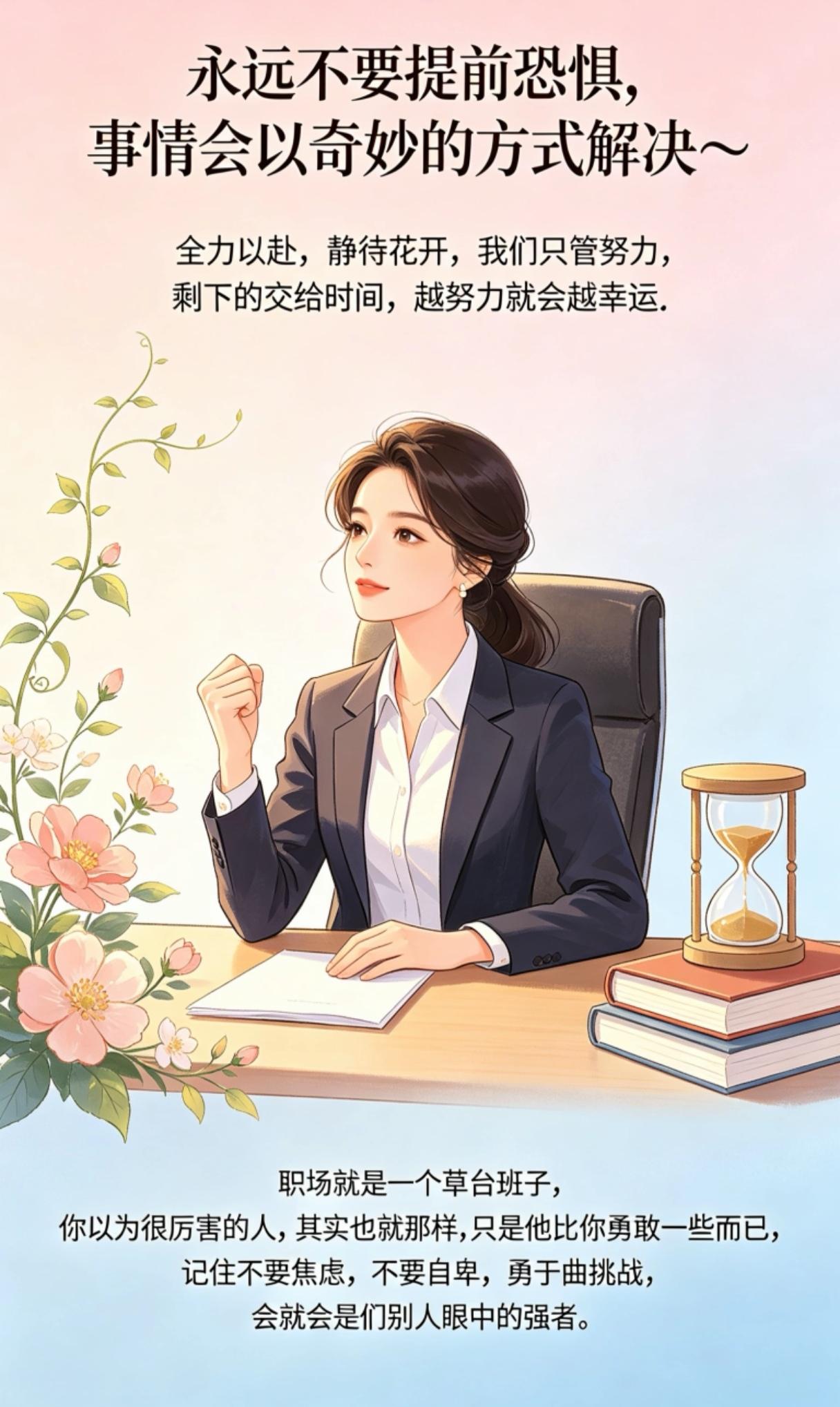 永远不要提前恐惧，事情往往会以最奇妙的方式被解决。全力以赴，静待花开，