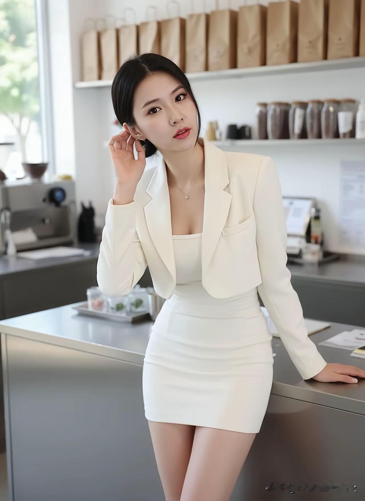 优雅职场风，白色西装裙搭配，自信满满！💼✨