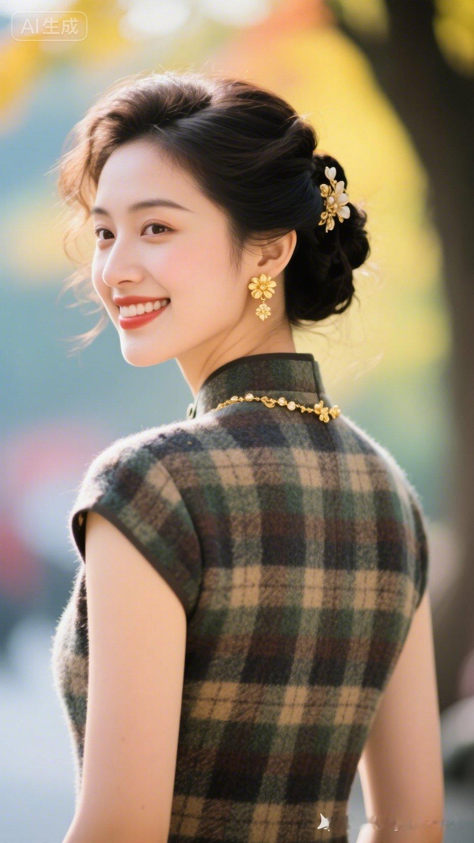 秋日暖阳下的优雅旗袍，绽放如花的笑容