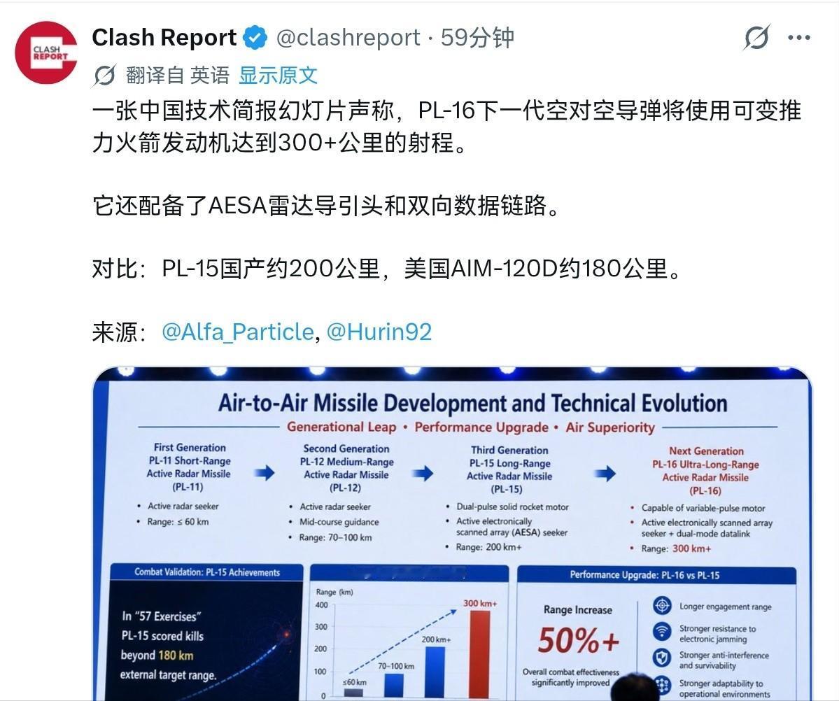 美国怕是要倒吸一口凉气了！外媒报道称，中国的PL-16空空导弹技术参数曝光了！