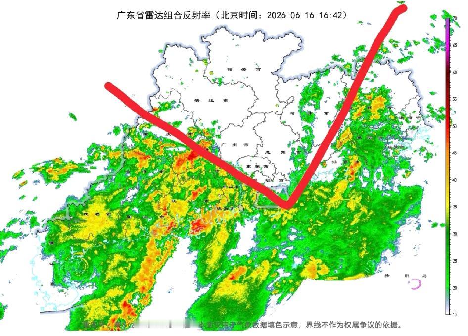广东这雨赖在广东一半区域不走了…这个图能完美诠释“同在广东不同天”，有颜色的