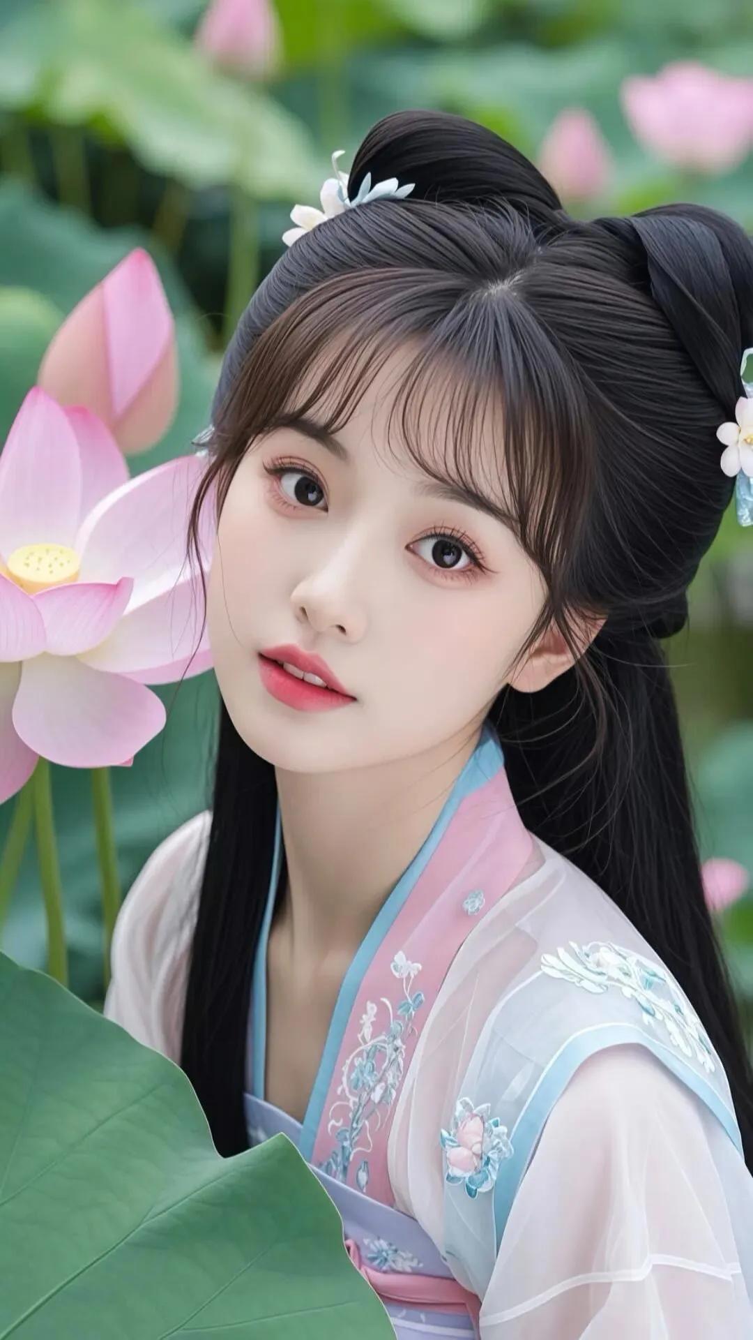 古风少女与莲花共舞，唯美如画