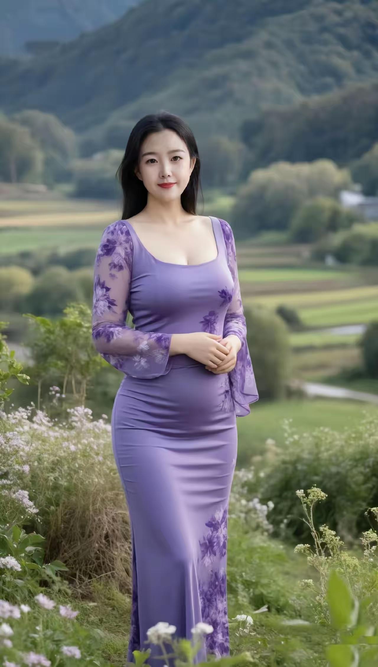 清江引·紫衣山韵翠峦叠烟连远天，紫裙立尽春风软。人同芝兰妍，心共云边闲，