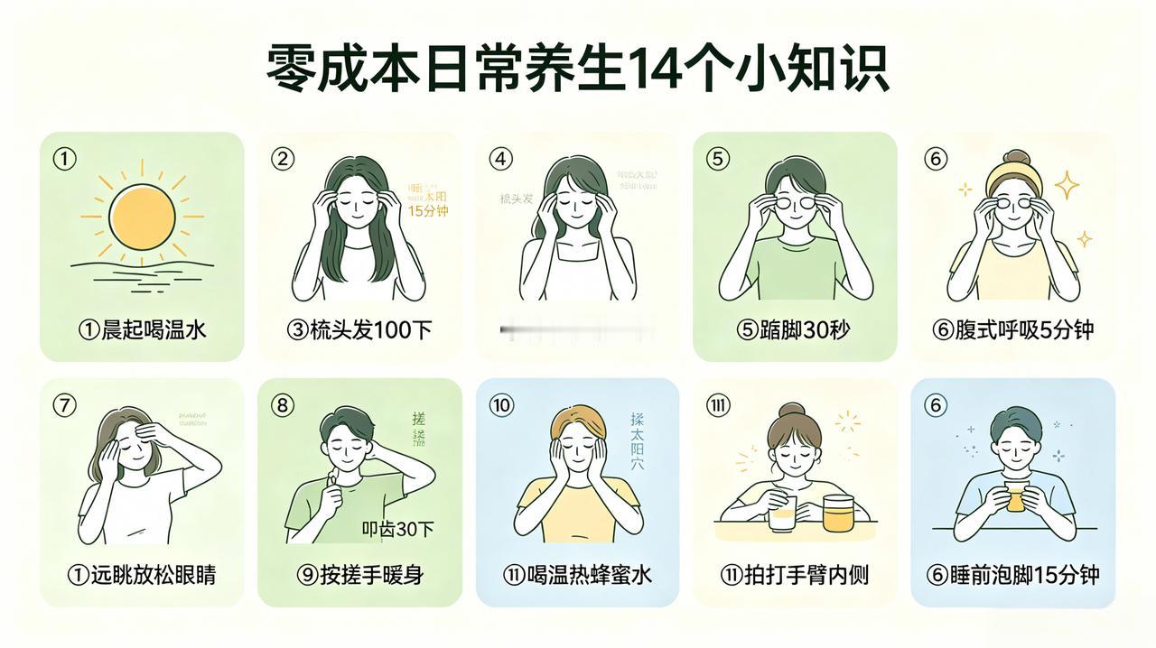 零成本日常养生小常识，建议收藏留存①养骨：每日适当晒太阳，助力钙质吸收、养