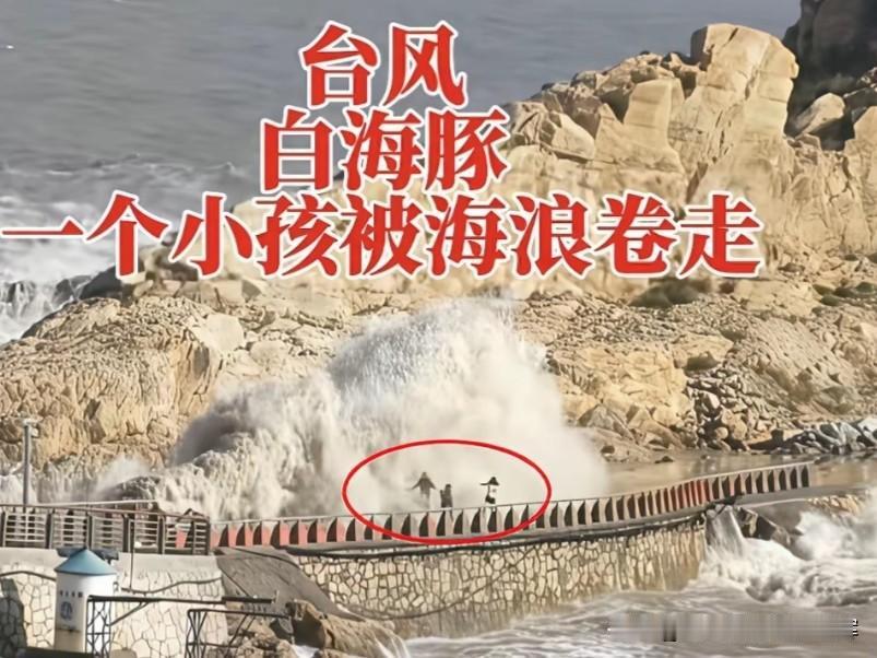 温岭海边这一幕让人揪心。风浪来袭前男孩已经察觉到危险，慌忙想抓住大人，只差半步