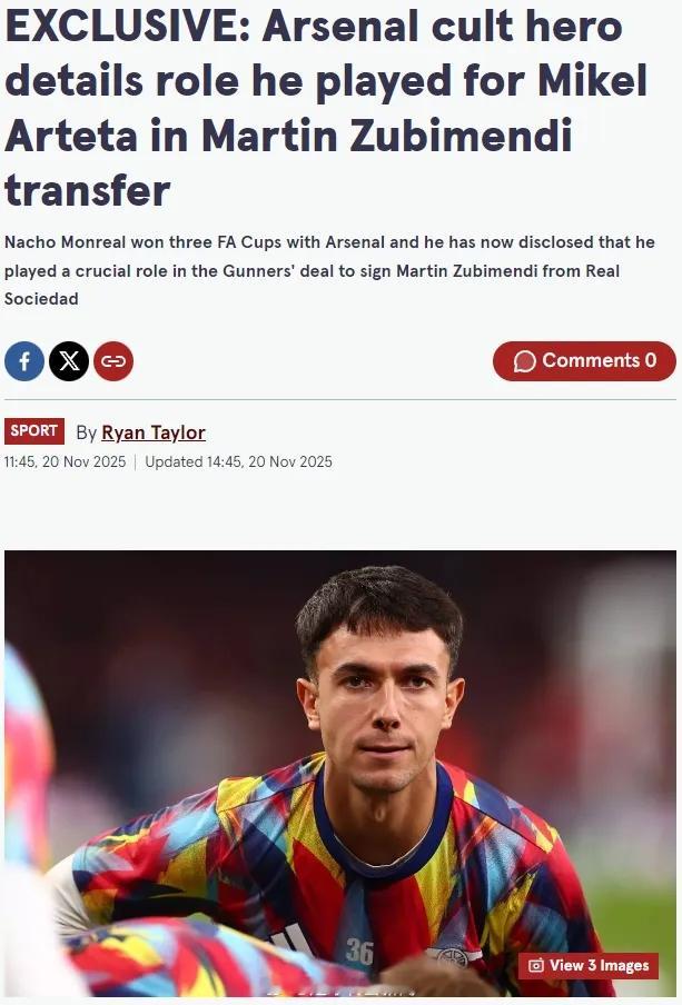 前后卫蒙雷亚尔近日接受了BetMGM的采访，他表示自己在祖比门迪加盟枪手的交易中