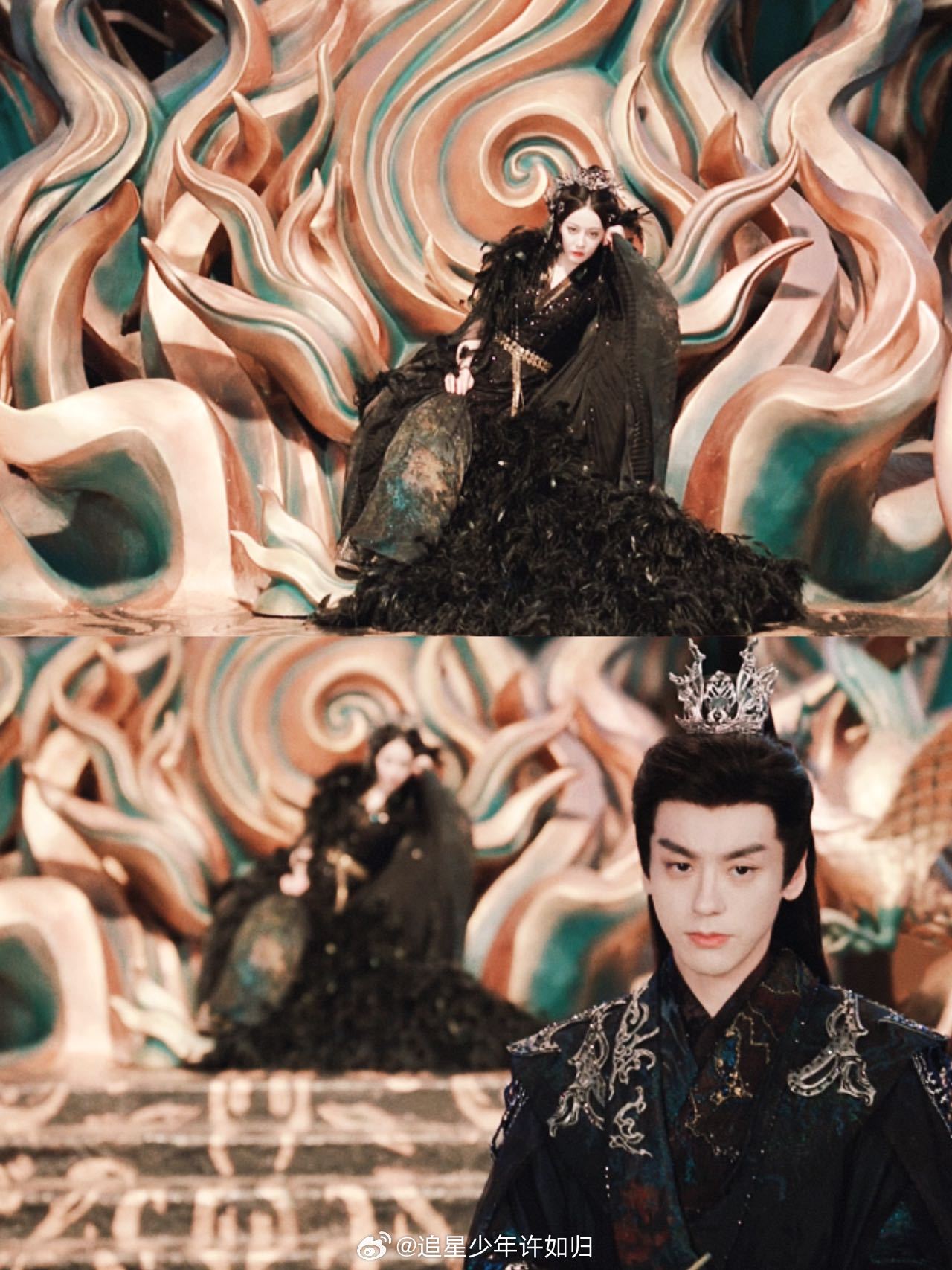 迪丽热巴魏哲鸣搭档新剧浓颜对浓颜，对称构图，中式留白拉满。这种视觉配置，放在哪