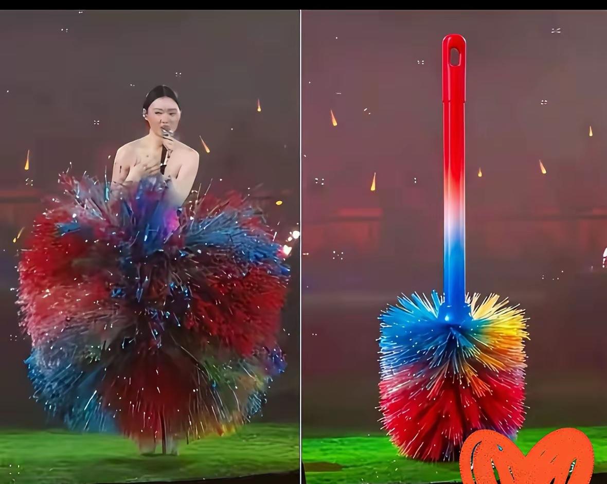 单依纯演唱会这套造型火出圈，网友爆笑撞脸彩色马桶刷。先说说造型本身：上半身