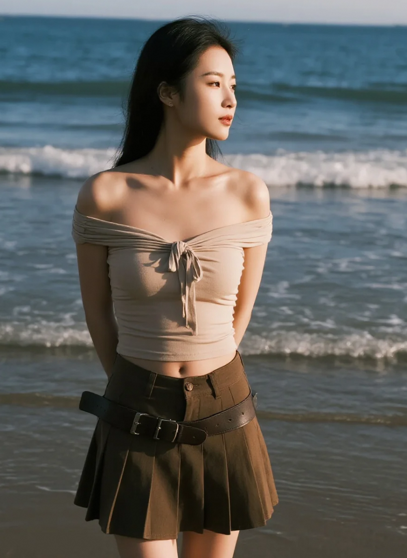 看她漫步海边，整个人都明媚了