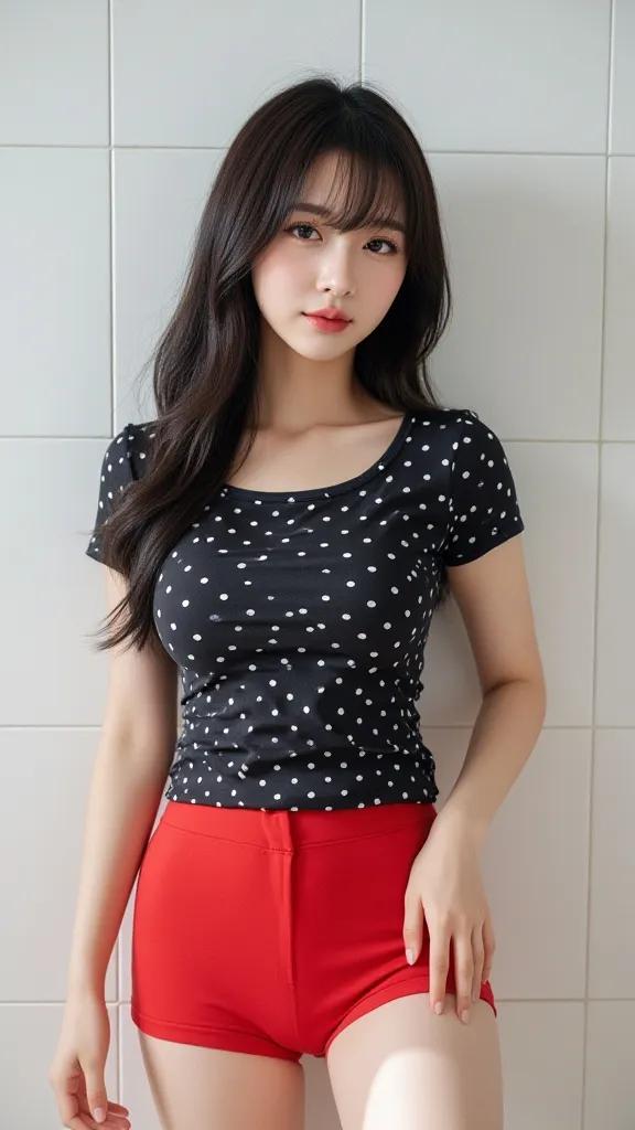 甜美少女风穿搭，黑白波点衫+红色短裤，清新可爱！💕白色波点裙穿搭波点风穿搭