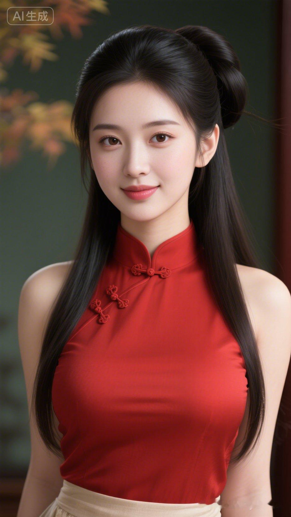 这个小姐姐穿着红色衣服好好看！