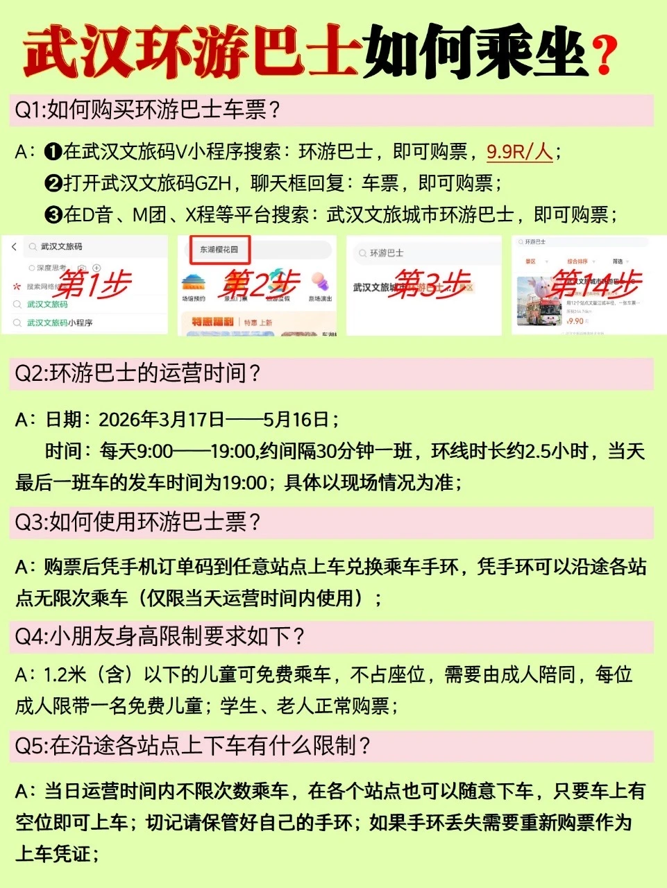 9.9的武汉环游巴士🚌真的要坐，不然亏大了