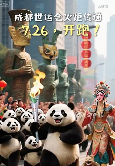 成都世运会来了，火炬开始传递——在成都、德阳、眉山三个城市进行，从北边的三星堆开