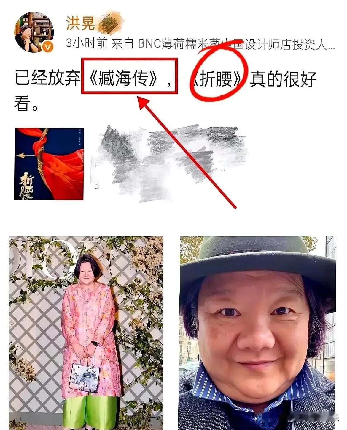 洪晃你是真敢说啊发文公开点名《藏海传》不如《折腰》既然话都说到这个份上了