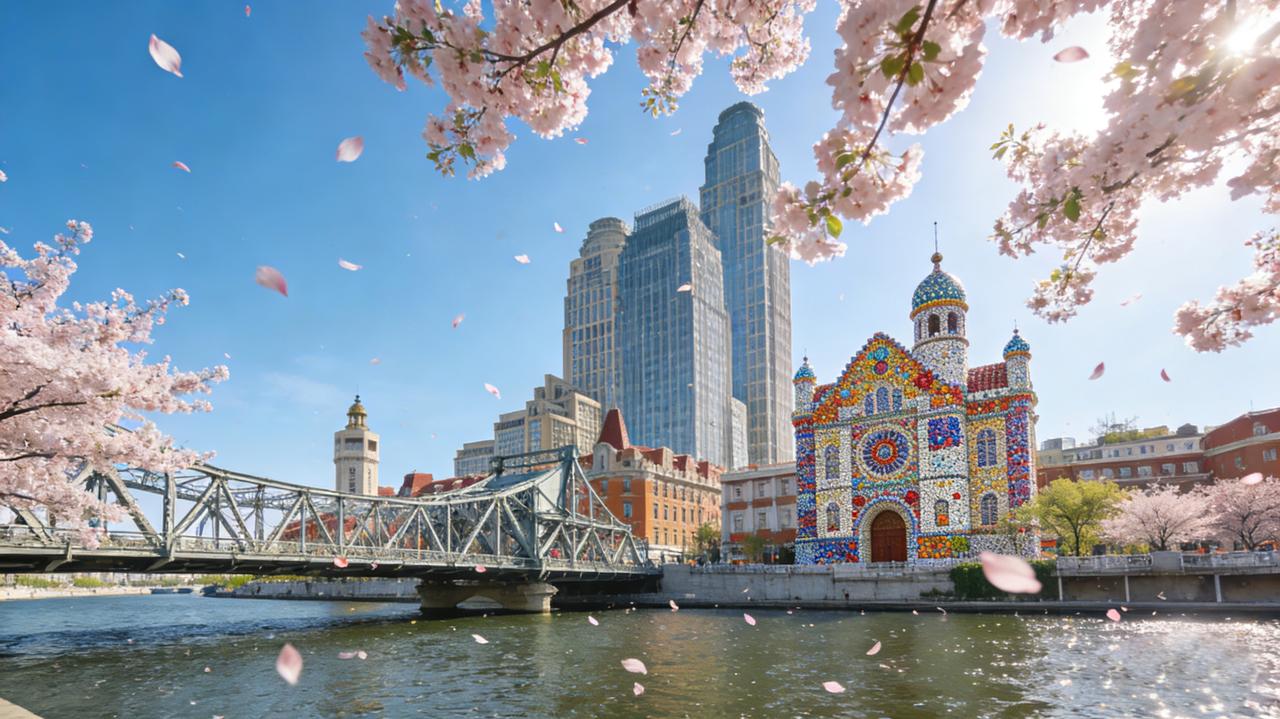 四月的天津，是被海棠花叫醒的。五大道的老洋楼前，西沽公园的小径旁，马场道那棵比大