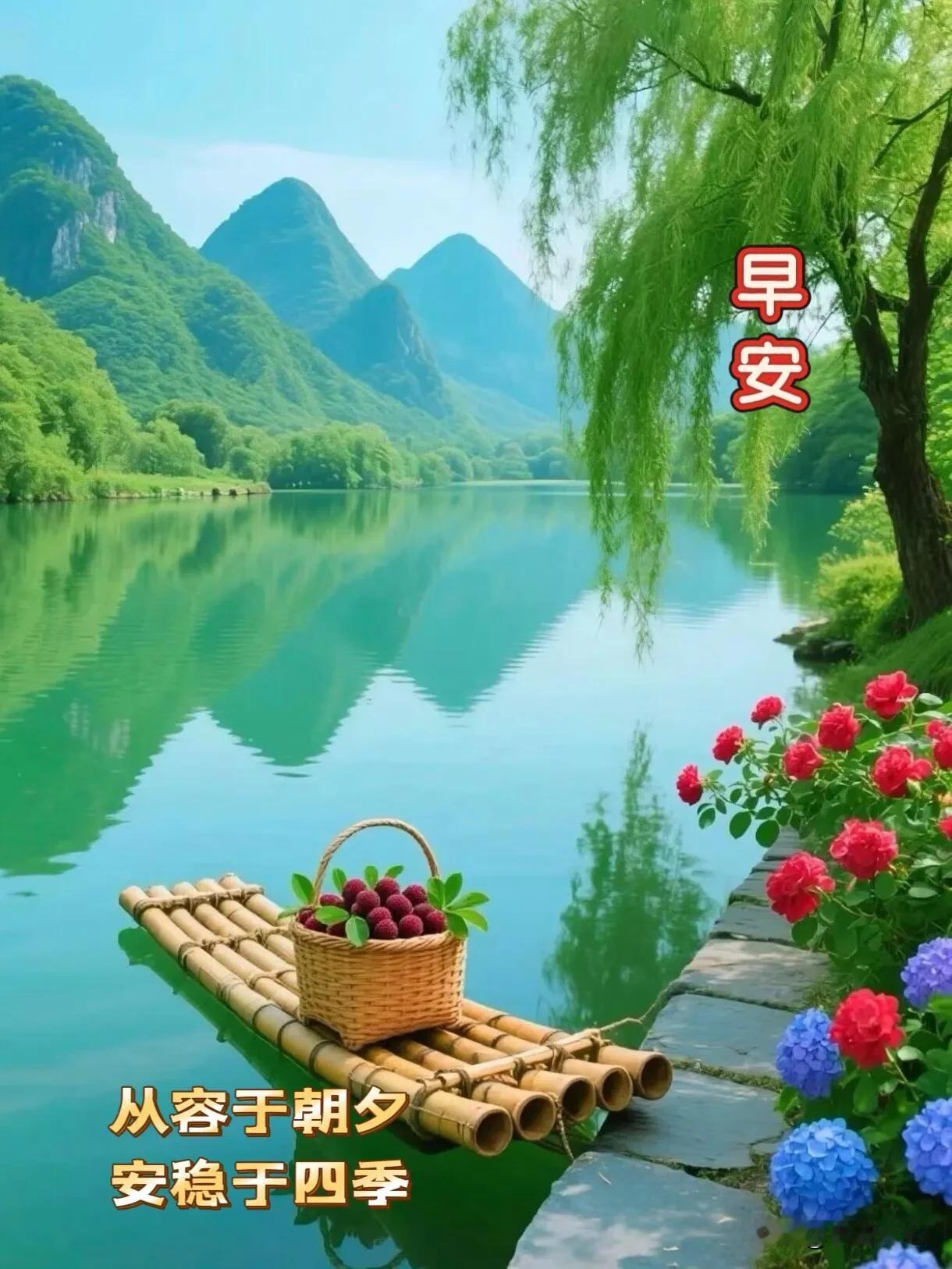 晨起纳祥瑞，清风送安康。看淡得失，放宽心绪，简单度日，便是幸福。早安！